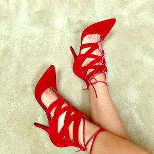 Sexy red strapped heels NWOT
